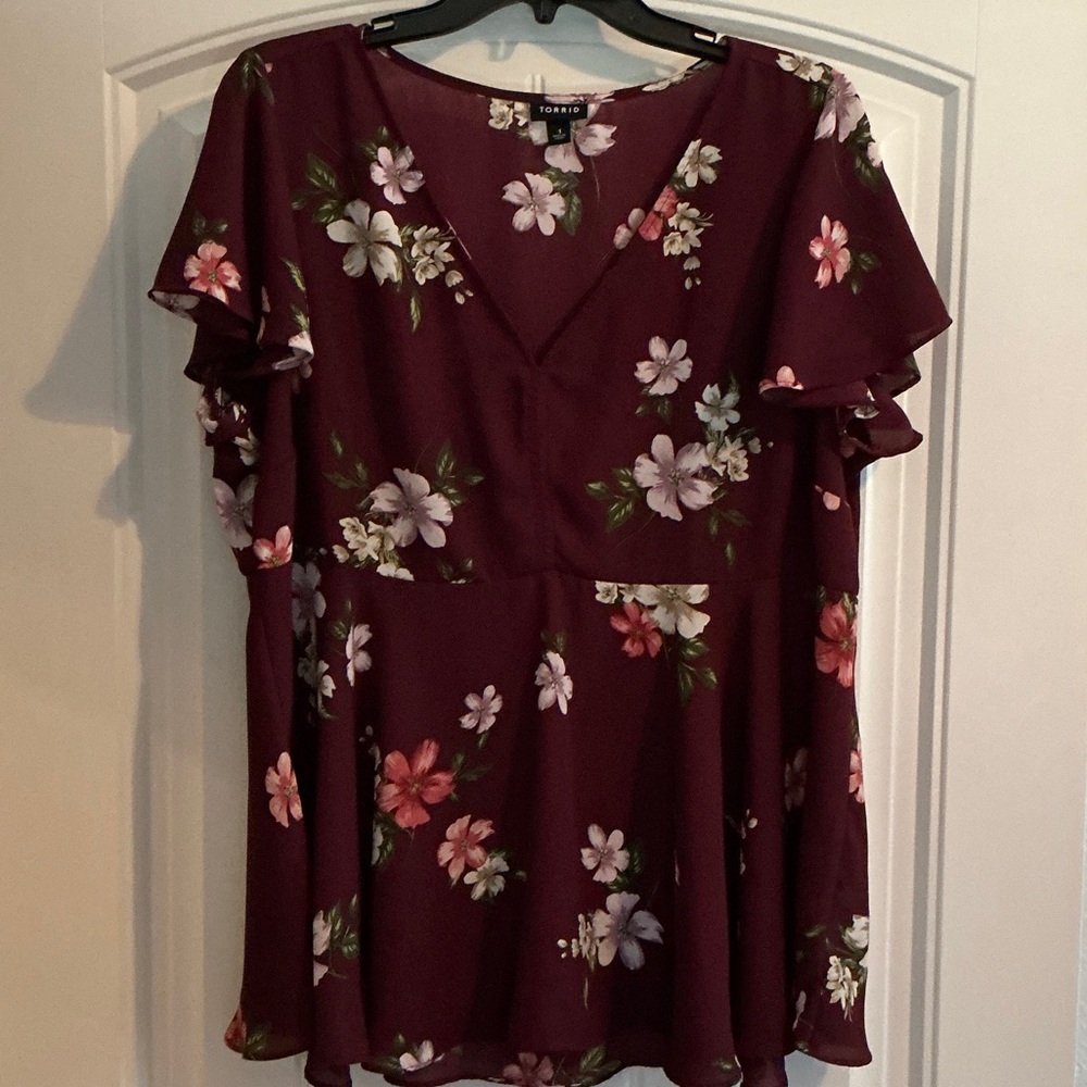 Torrid Burgundy Floral Blouse
